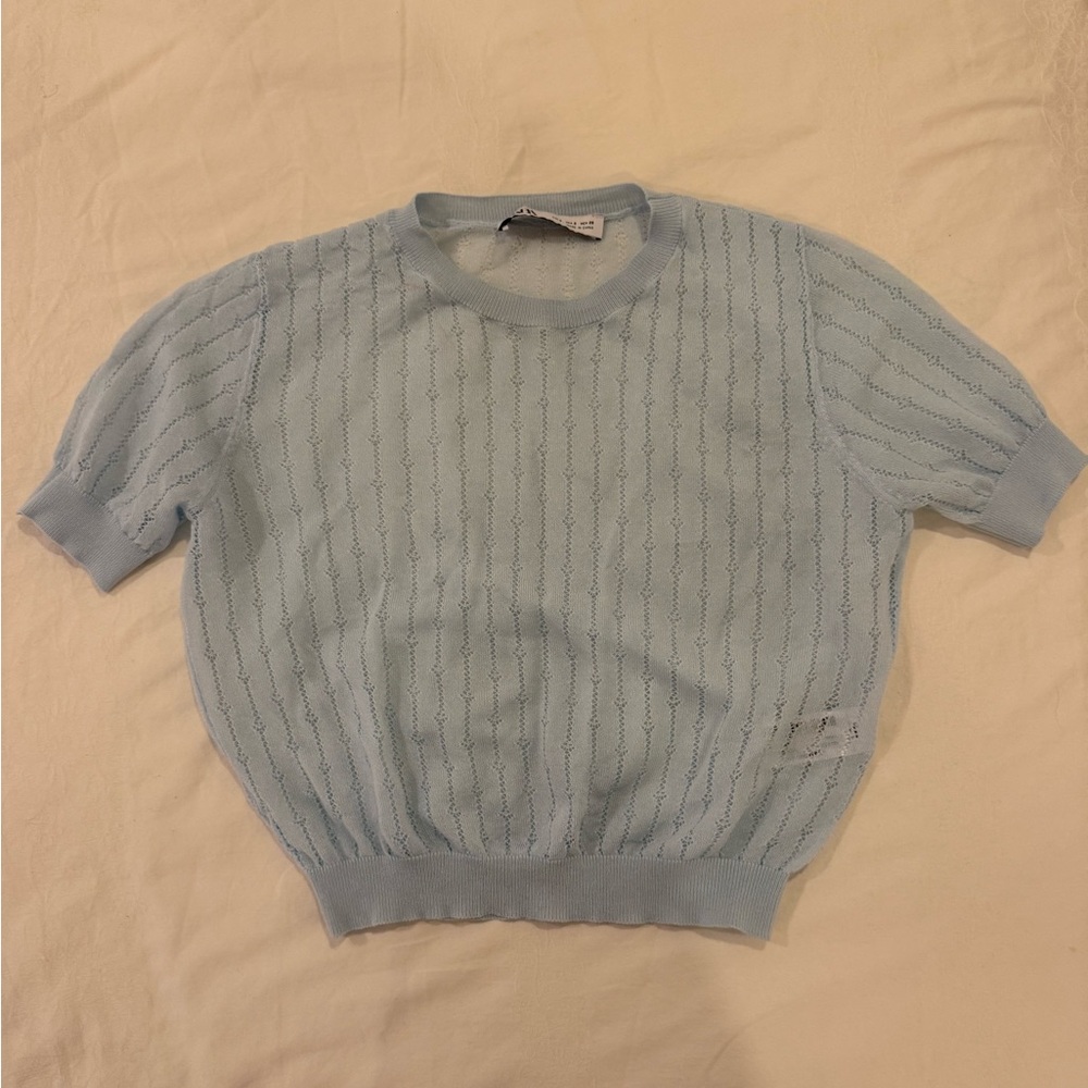 Zara Soft Sky Blue Crew Neck Sweater